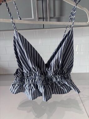 Striped Navy and White Smocked Crop Top